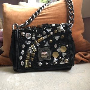Simply Vera Vera Wang Black leather rhinestone bedazzled bag